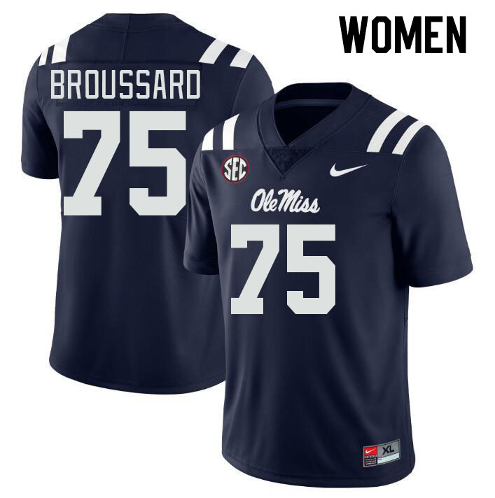 Women #75 Kavion Broussard Ole Miss Rebels College Football Jerseys Stitched-Navy